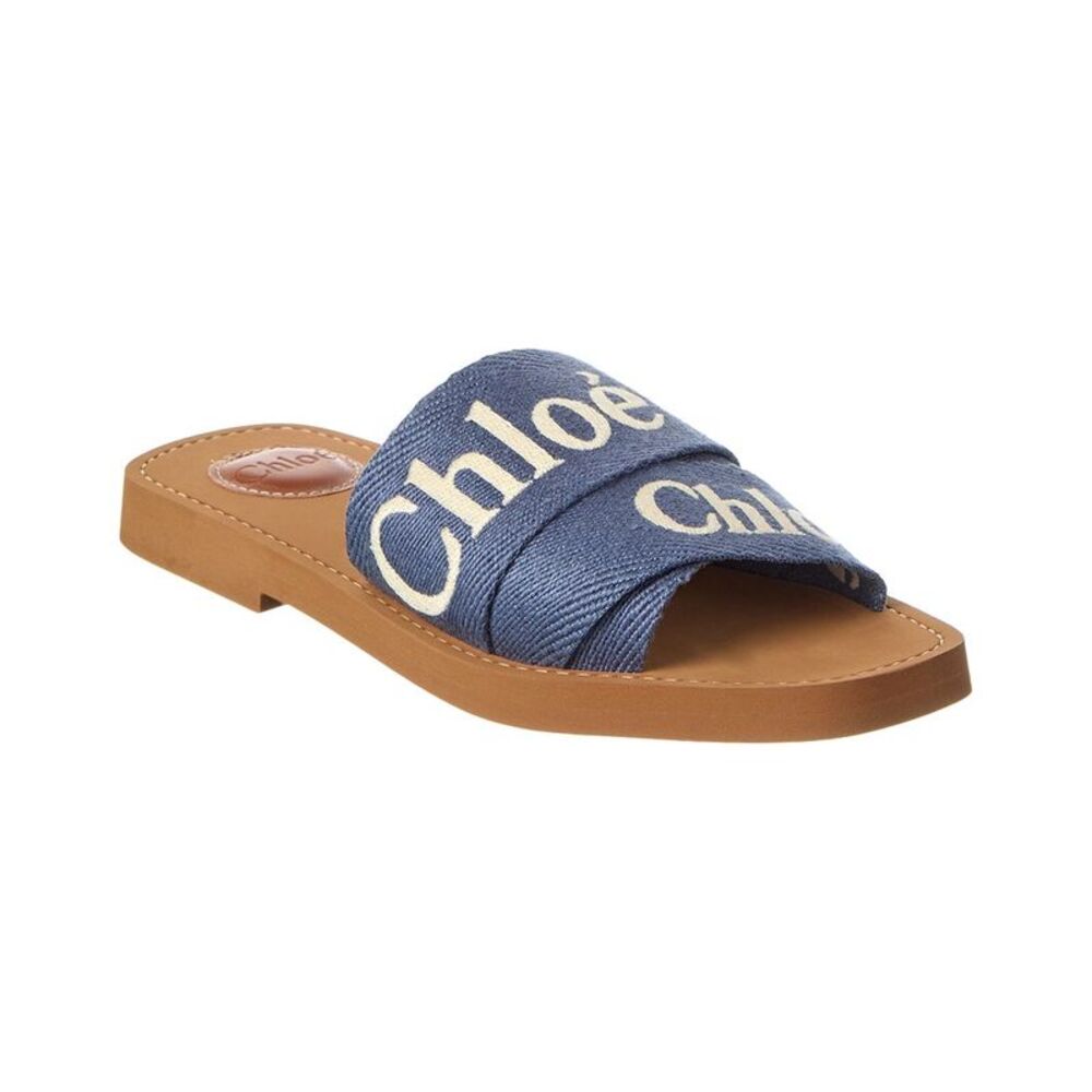 Chloé Woody Logo Canvas Sandal, Blue